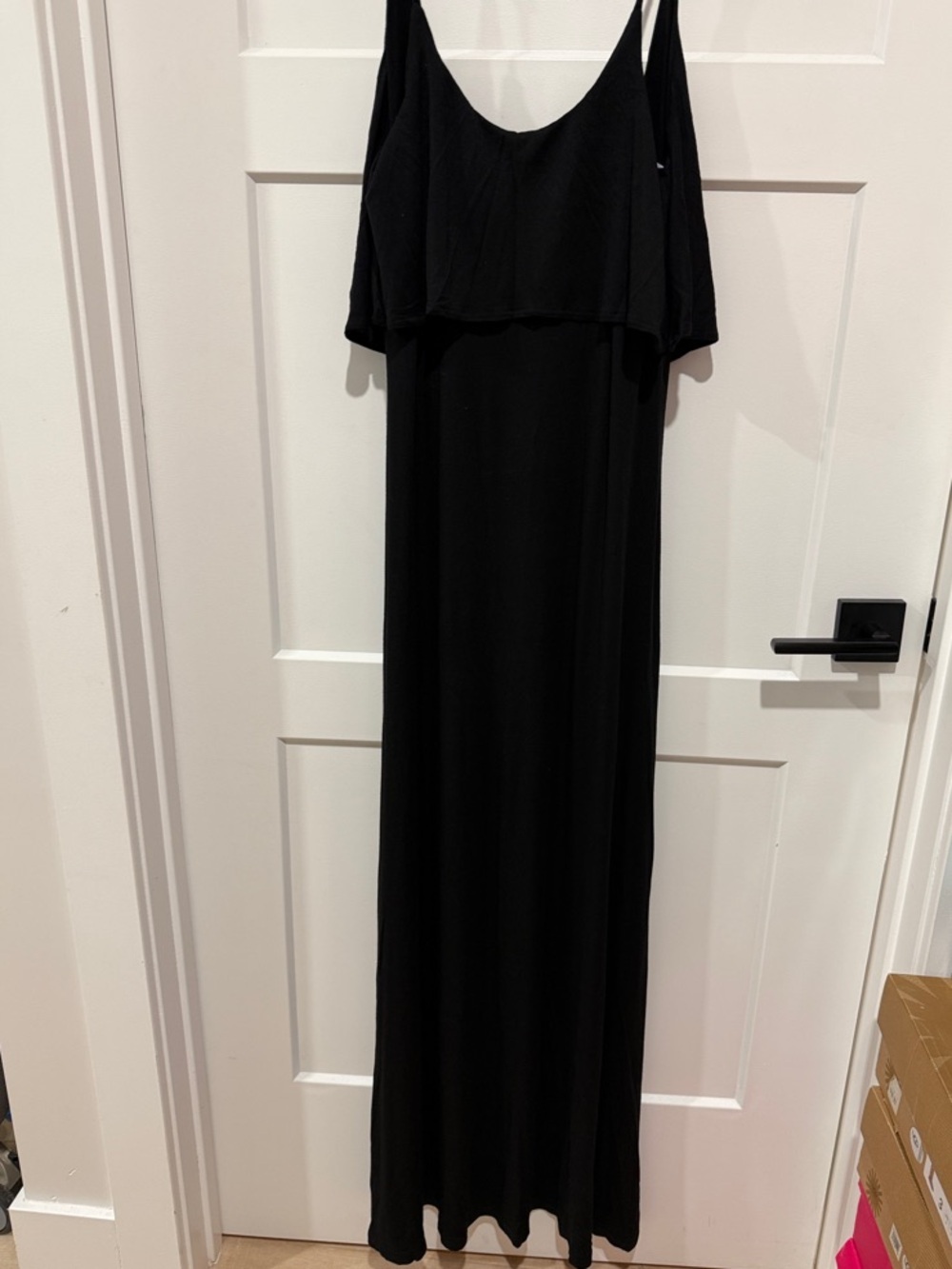 Tobi Black Maxi Slip Dress with Ruffle Overlay